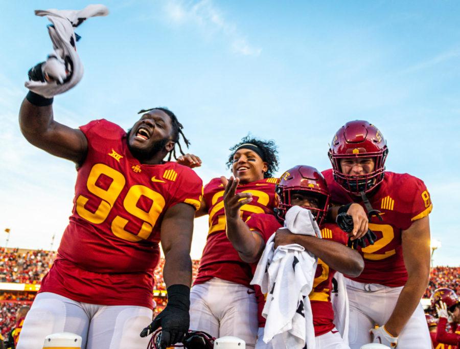 Iowa State players celebrate after the Cyclones knock off No.8 Oklahoma State on Oct. 23. 