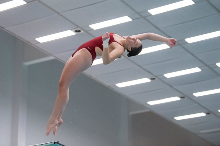 Iowa+State+senior+Michelle+Schlossmacher+Smith+dives+in+the+Cyclones+swim+and+dive+meet+against+Northern+Iowa+on+Oct.+9.+%28Photo+courtesy+of+Iowa+State+Athletics+Communications%29