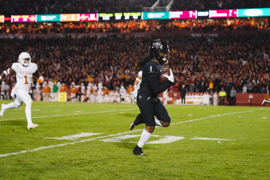 Iowa State wide receiver Tarique Milton runs to the end-zone after catching a trick pass from Xavier Hutchinson in the Cyclones 30-7 win over Texas on Nov. 6.