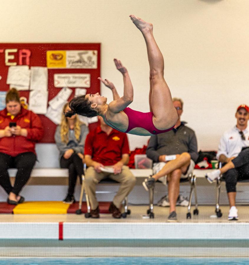 Iowa State junior diver Jayna Misra competes in the Cyclones meet against the University of Nebraska on Oct. 30.