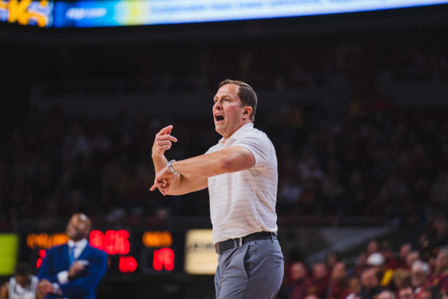 Iowa State head coach T.J. Otzelberger calls out directions to the Cyclones in their 84-73 win over Kennesaw State on Nov. 9. Otzelberger picked up his first career win as head coach of Iowa State.