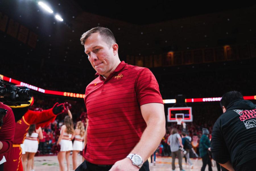 Iowa State head coach T.J. Otzelberger walks off the court after Iowa States 73-53 win over Iowa on Dec. 9. The 20-point win was the largest margin of victory over Iowa in the series history.