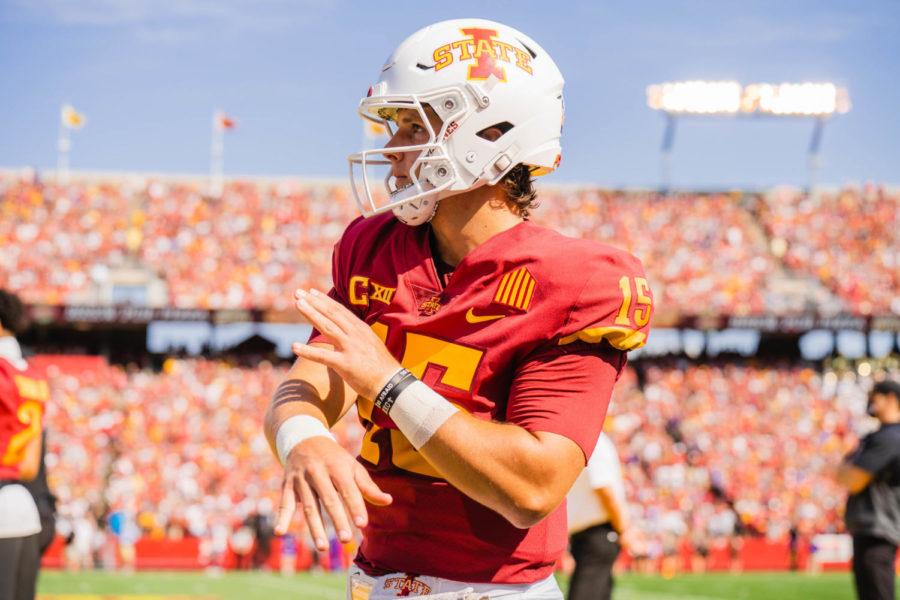 Iowa+State+senior+quarterback+Brock+Purdy+warms+up+during+the+Cyclones+season+opener+against+the+University+of+Northern+Iowa+on+Sept.+4%2C+2021.