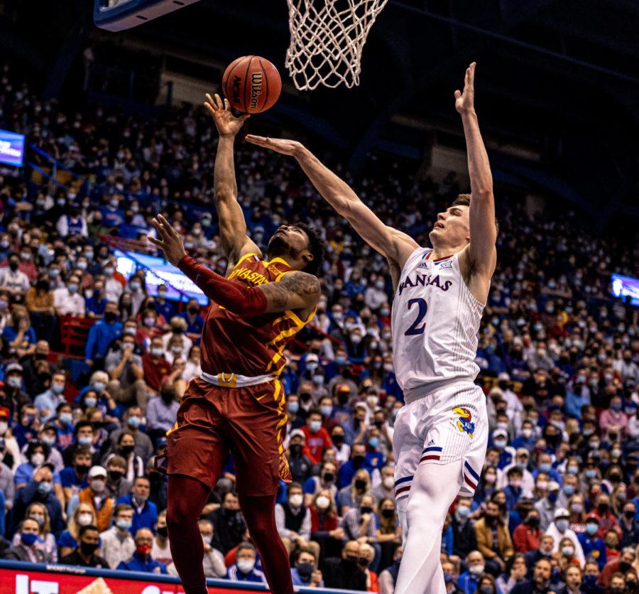 Iowa+State+freshman+guard+Tyrese+Hunter+scores+a+layup+in+transition+against+the+University+of+Kansas+on+Jan.+11+in+Allen+Fieldhouse.