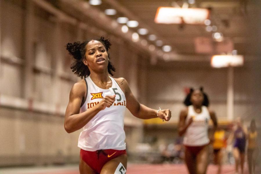 Iowa State junior Zakiyah Amos finished first in the 400 meter dash at the ISU Holiday Invitational on Dec. 11