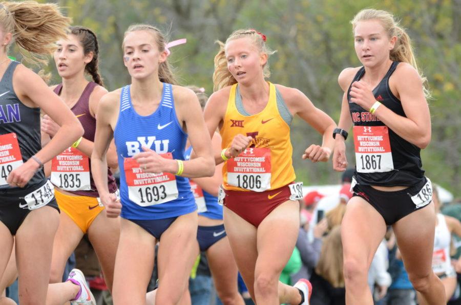 Cailie Logue competes in the Wisconsin Nuttycombe Invitational on Oct. 15. (Photo Courtesy of Iowa State Athletics Communications)