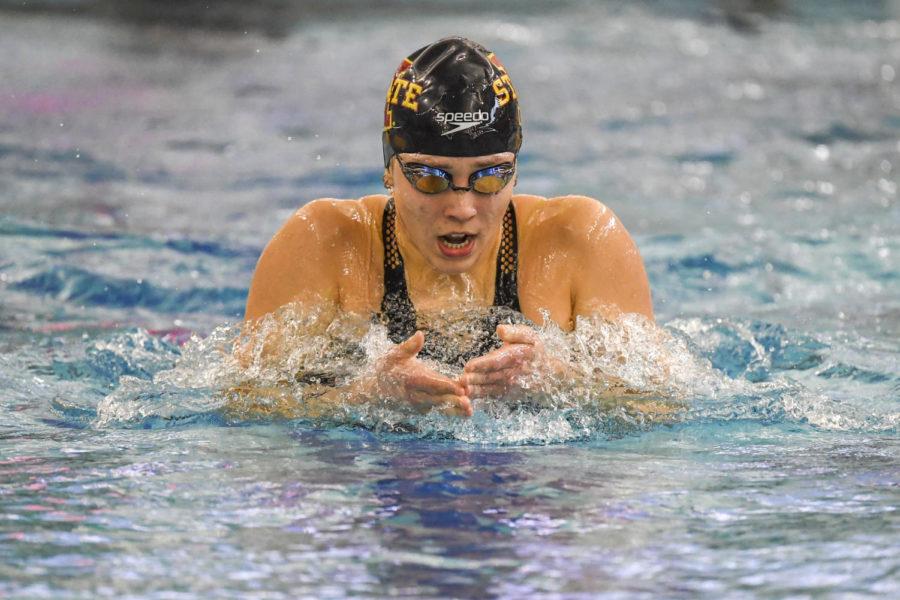 Iowa State senior Lucia Rizzo competes in the 2022 Big 12 Swim and Dive Championships on Feb 25 in Morgantown, W.VA.