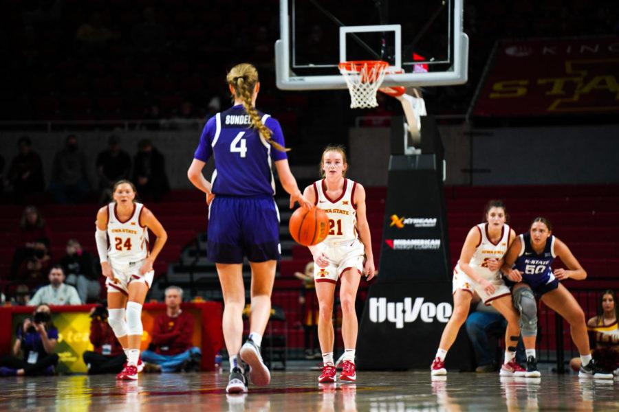 Iowa+State+sophomore+guard+Lexi+Donarski+plays+defense+during+the+Cyclones+70-55+win+over+Kansas+State+on+Feb.+2.