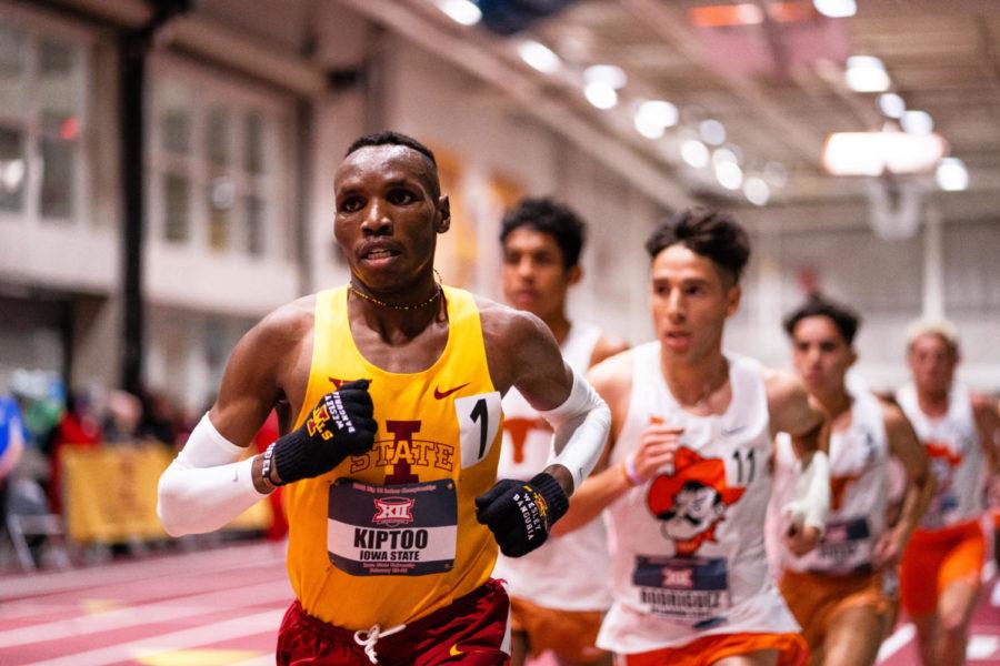 Wesley Kiptoo competes in the 5,000 meter event in the Big 12 Indoor Track and Field Championships on Feb. 25 at Lied Recreation Center.