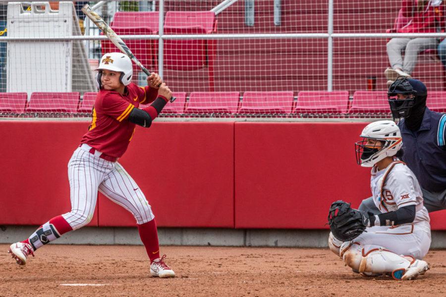 Ochoa at the plate for the Cyclones during the game on April 10, 2021.