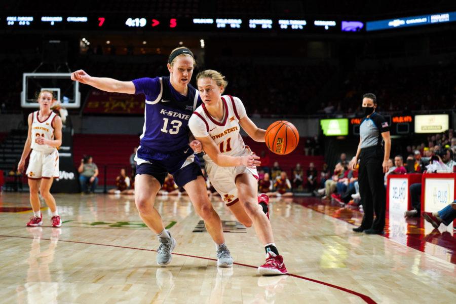 Iowa State sophomore Emily Ryan drives toward the basket in the Cyclones 70-55 win over Kansas State on Feb. 2.
