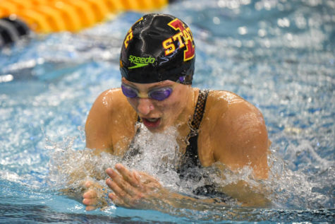 Iowa State swimmer Trinity Gilbert competes at the Big 12 Swim and Dive Championships on Feb 24.