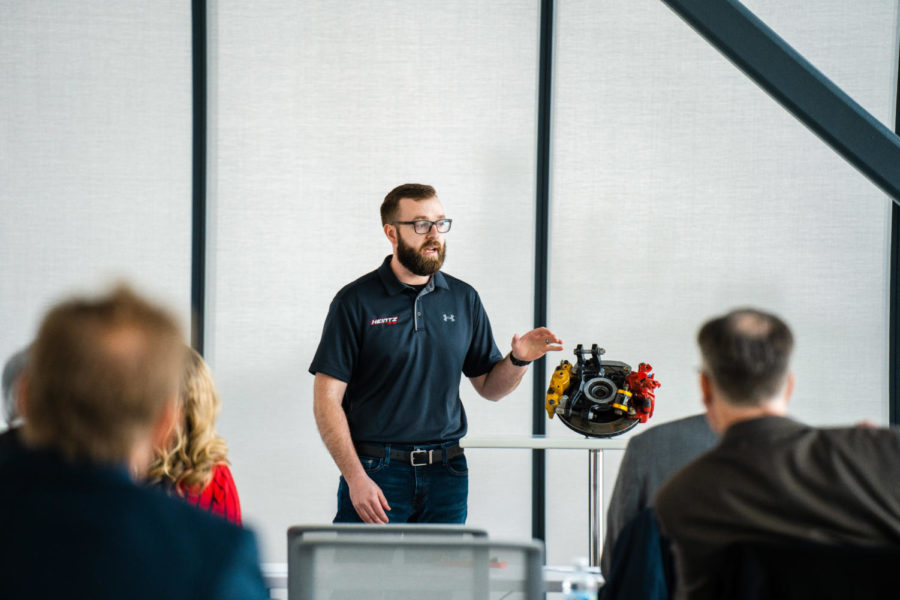 Tyler Heintz, who won the second place prize for the existing idea category, gave his pitch on a new breaking system he developed for drift-racing.