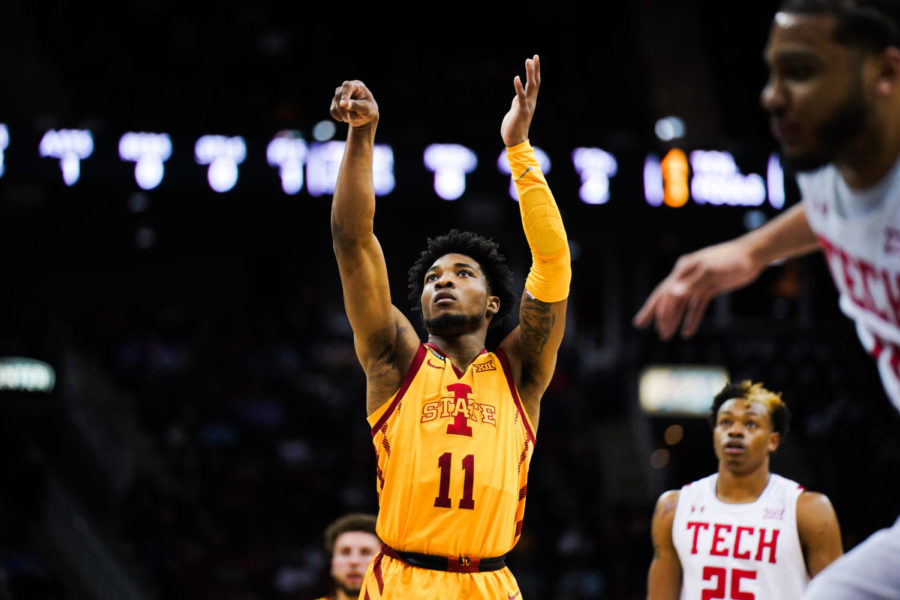 Tyrese Hunter attempts a free throw during Iowa States loss to Texas Tech on March 10.