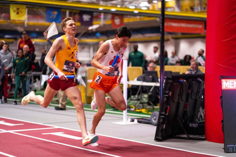 Chad Johnson competes in the mens distance medley event in the Big 12 Indoor Track and Field Championships on Feb. 25 at Lied Recreation Center.