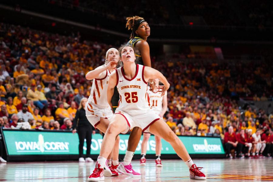 Iowa State forward Beatriz Jordão boxes out for a rebound in the Cyclones 87–62 loss to No. 5 Baylor on Feb. 28.