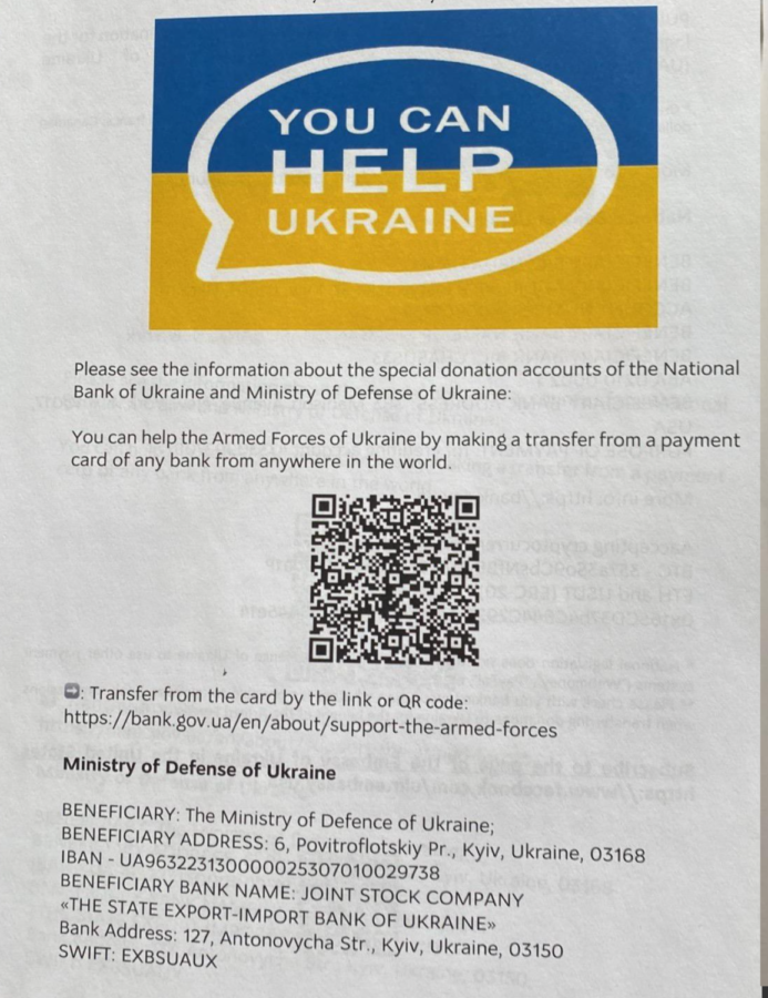 Information provided by the Embassy of Ukraine in the U.S. on how to donate and help the Armed Forces of Ukraine. 