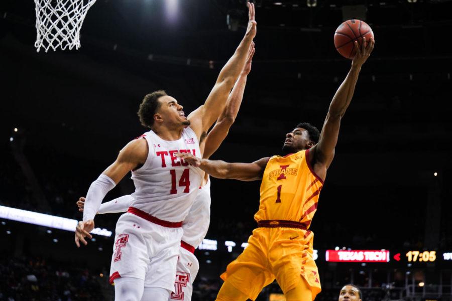 Izaiah Brockington fights to get a shot off in Iowa State's 72-41 loss to Texas Tech in the 2022 Big 12 Championship quarterfinal on March 10.