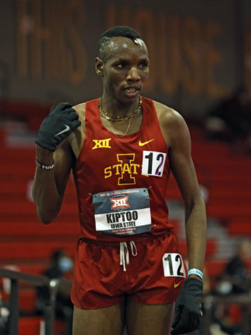 Iowa States Wesley Kiptoo in the 5,000-meter run during the 2021 Big 12 Indoor Track & Field Championship on Feb. 26, 2021, in Lubbock, Texas.