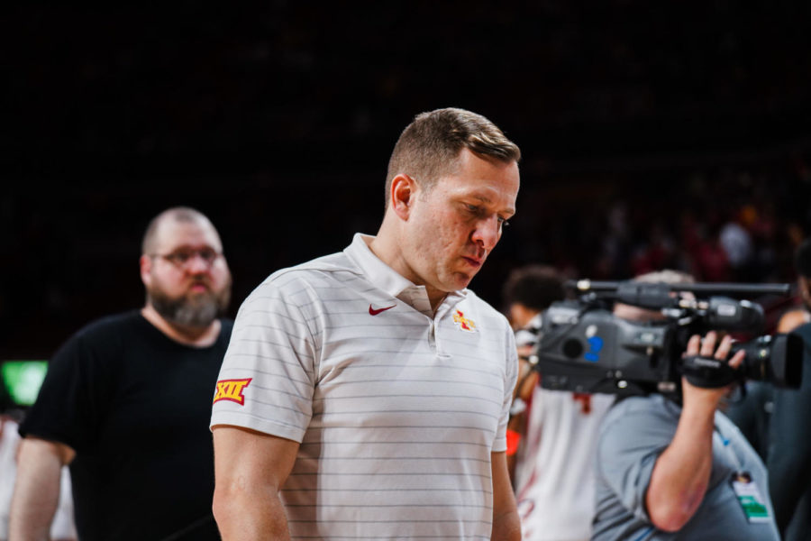 TJ Otzelberger walks off the floor after the Cyclones loss to Oklahoma State on March 2.