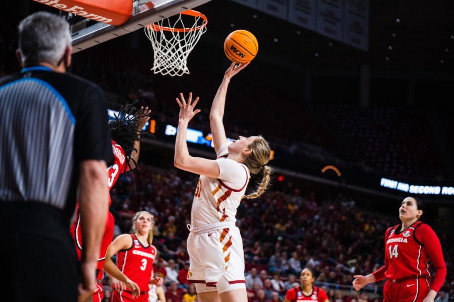 Morgan Kane goes for a layup during Iowa States win against No.6 Georgia March 20, 2022. 