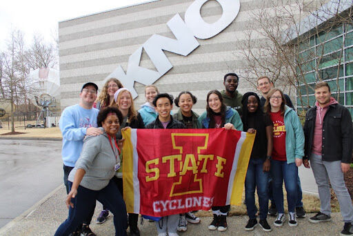 The Iowa State group outside of WKNO broadcasting station in Memphis, Tenn. Students created childrens book reading videos for the WKNO website and crafts for the children participating in their outreach programs. 