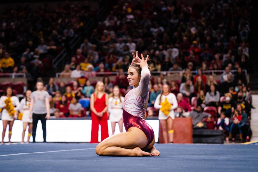 Iowa+State+junior+Maddie+Diab+competes+in+the+floor+exercise+in+the+Cyclones+gymnastics+meet+against+the+University+of+Iowa+on+March+4.+Diab+scored+a+9.875+in+her+routine.