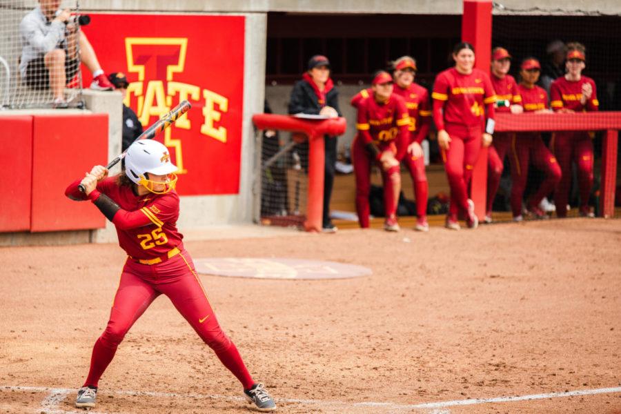 Iowa State freshman Angelita Fuentes stands in the batters box April 10 at the Cyclone Sports Complex.
