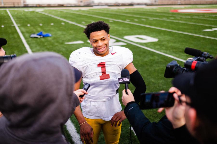 Iowa+State+redshirt+senior+defensive+back+Anthony+Johnson+talks+to+reporters+after+the+Cyclones+spring+practice+April+15+at+Gilbert+High+School.