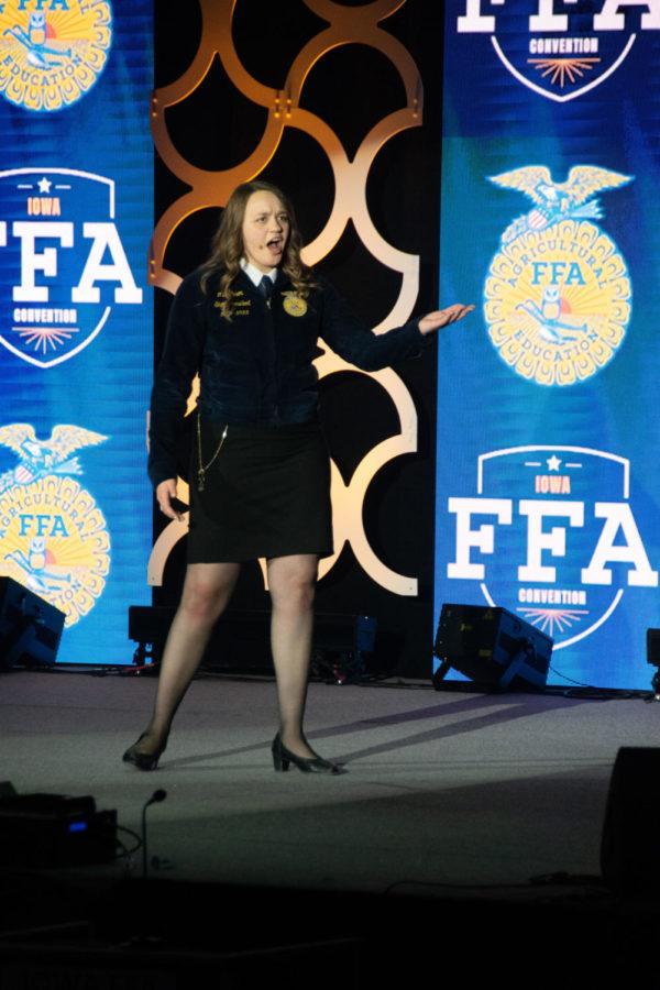 FFA State President, Mia Gibson pictured while delivering her retiring address at the fourth general session.