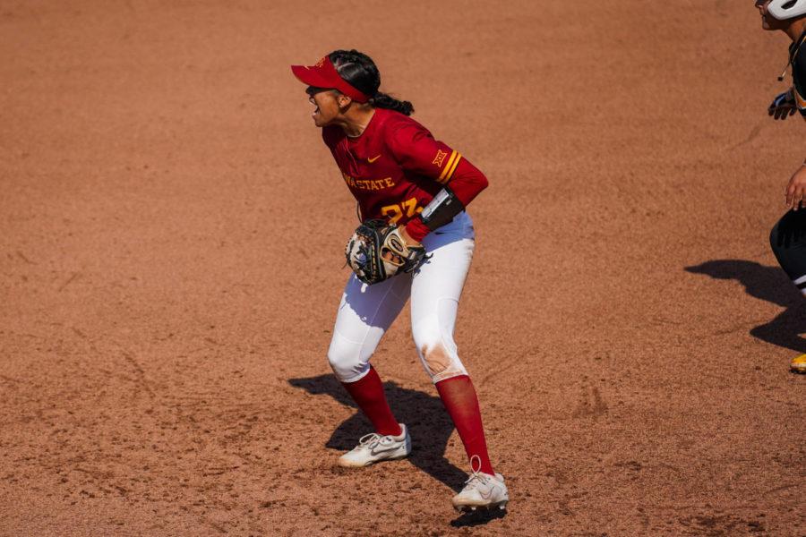 Angelina Allen celebrates after a strikeout in the Cyclones 5-4 win against Iowa on April 26 at the Cyclone Sports Complex.