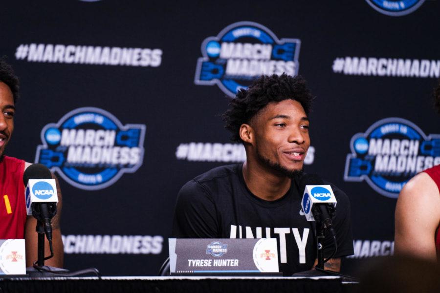Tyrese Hunter speaks at a press conference March 24 at the United Center.