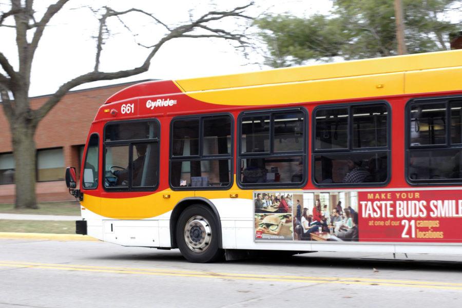 A 23 Orange CyRide bus makes its way down Osborne Dr. in the morning as one of the main free circulator routes.