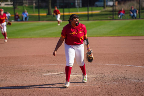 Iowa State pitcher Karlie Charles celebrates after striking out the side in the Cyclones 5-3 win over Kansas on May 7, 2022.