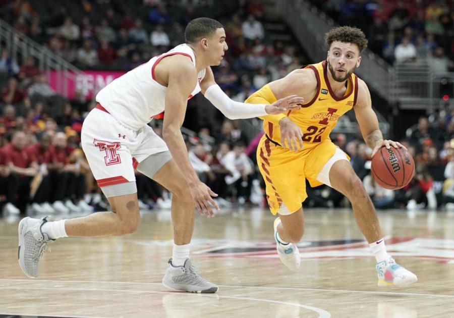 Iowa State senior Gabe Kalscheur drives to the basket against Texas Tech during the Big 12 Basketball Championship on March 9 at the T-Mobile Center in Kansas City, Mo.(Denny MedleyBig 12 Conference)