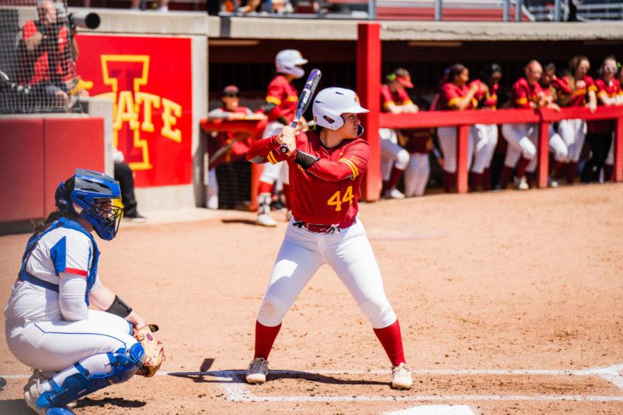 Then+senior+Mikayla+Ramos+waits+in+the+batters+box+during+a+3-2+loss+to+Kansas+on+May+7%2C+2022.