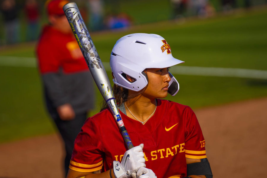 Shortstop Alesia Ranches waits in the on-deck circle during Iowa States matchup with in-state rival Iowa on April 26.