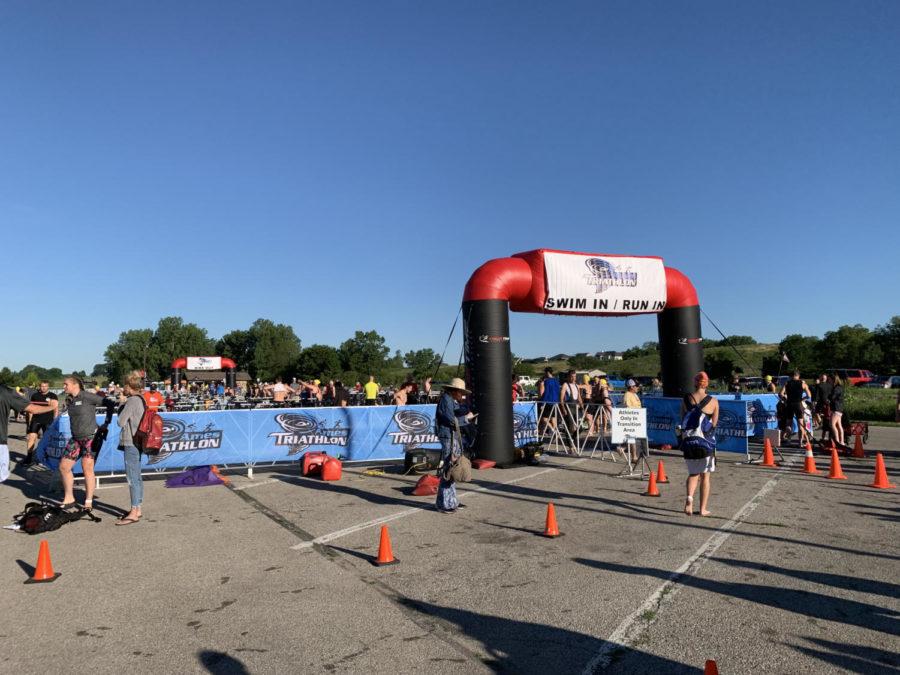 The run and swim entrance for the transition to bike for the Ames Triathalon.
