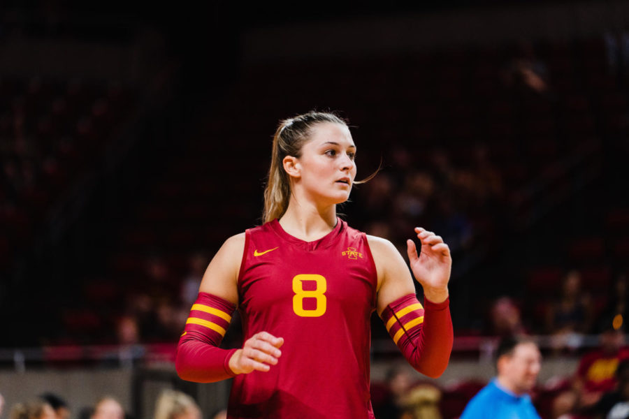Brooke Stonestreet plays volleyball exhibition against Missouri on August 19.