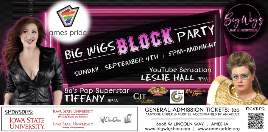 Ames Pride and Big Wigs Bar to throw Block Party featuring Tiffany and Leslie Hall on Sept. 4. 
