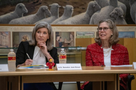 Republican U.S. Sen. Joni Ernst joins Iowa State University President Wendy Wintersteen in the Farm Journal Foundation roundtable. 