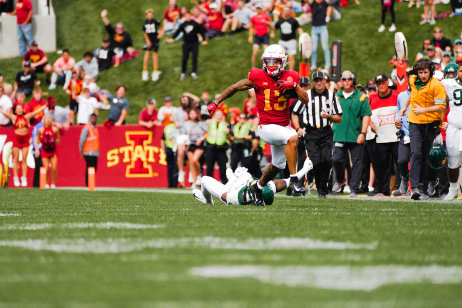 Cyclone+Jaylin+Noel+rushes+down+the+field+against+Baylor+on+Sept.+24