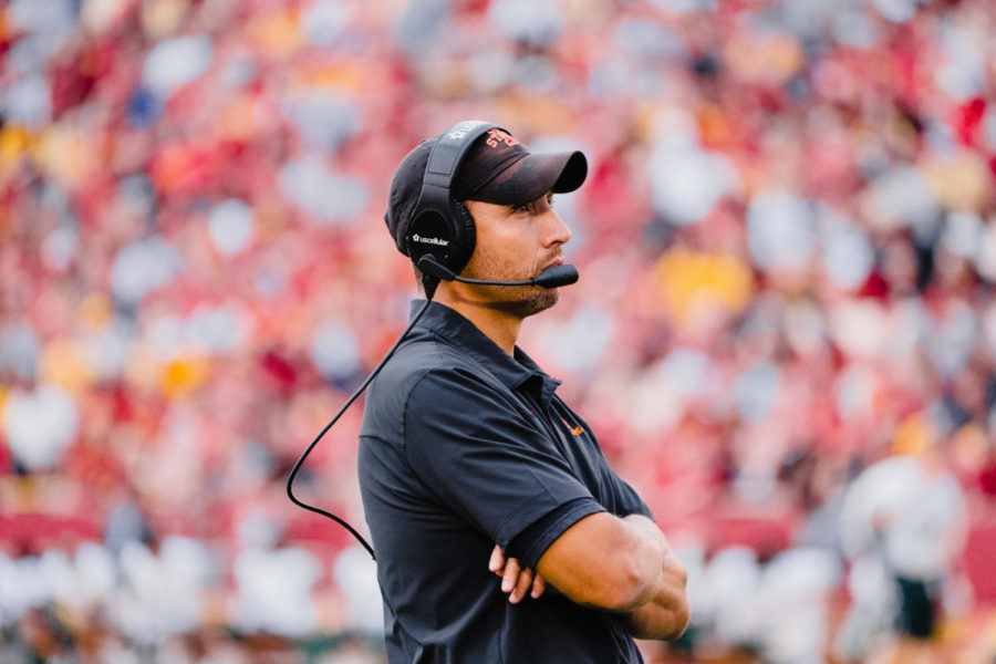 Iowa+State+head+coach+Matt+Campbell+watches+his+team+play+at+the+ISU+v+Ohio+football+game+on+Sept.+17%2C+2022.++