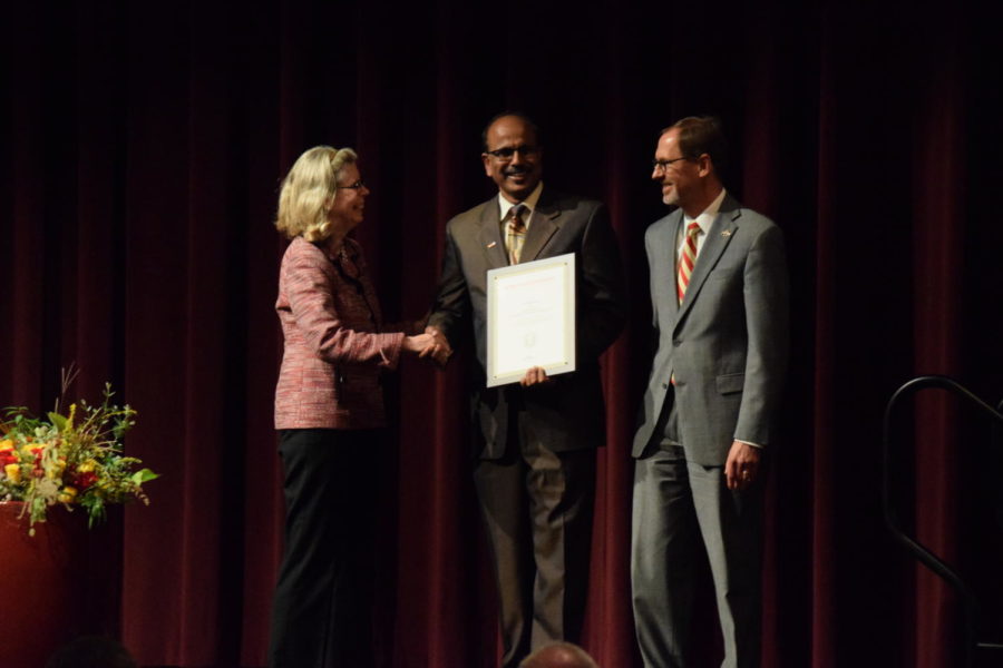 Sri Sritharan, Wilkinson chair of interdisciplinary engineering and assistant dean for the college of engineering, was awarded the title of Distinguished Professor. The title is Iowa State’s highest academic honor, recognizing faculty members whose research or creative activities have had a significant impact on their discipline.

