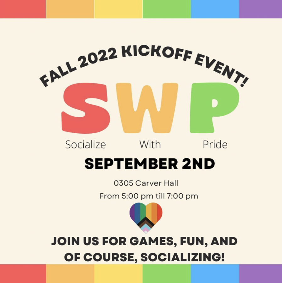 Socialize with Pride will host kick-off event tomorrow from 5 to 7 p.m. in Carver 0305.