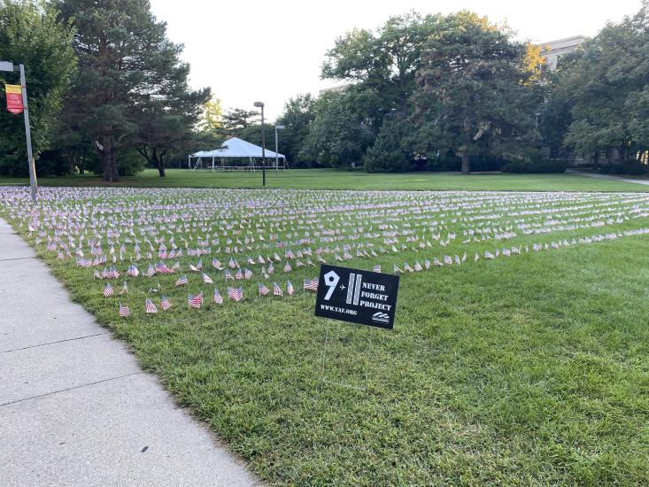 A total of 2,977 flags were set up by student organization Young Americans for Freedom in remembrance of 9/11.