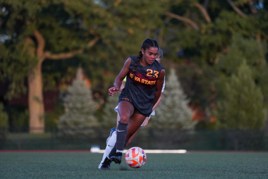 Cyclone Jada Colbert moves the ball down the field against Kansas State on Sept. 22