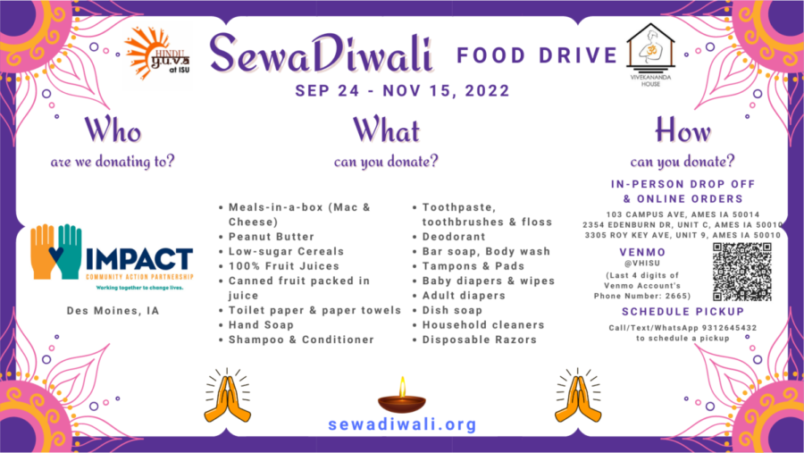 Hindu YUVA is currently holding a food drive collecting non-perishable food items and toiletries that will run until Nov. 15.