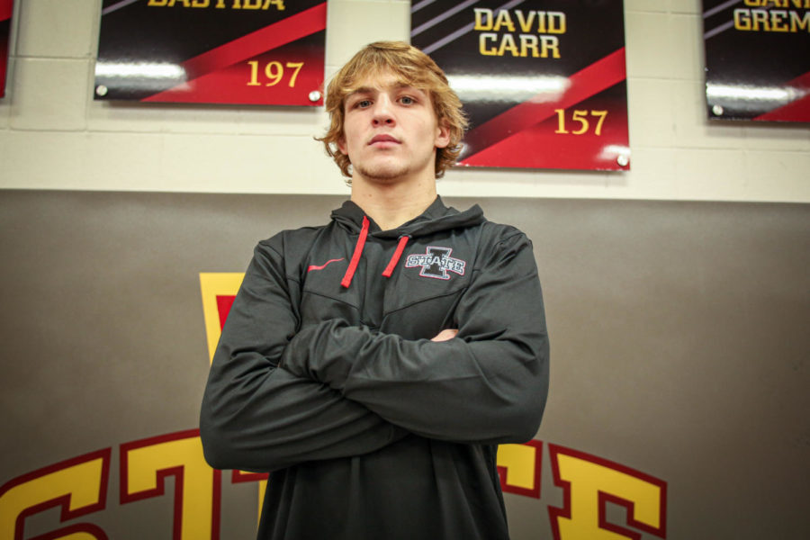Iowa State freshman Casey Swiderski poses for a photo at his teams media day on Oct. 10, 2022.