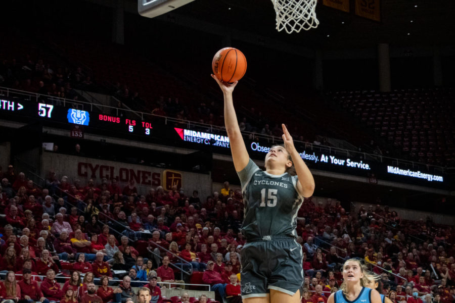 Izzi Zingaro jumps for a layup in the game against Columbia University on Nov. 20, 2022.